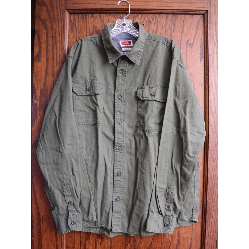 WRANGLER Flex For Comfort Long Sleeve Shirt Mens XL Olive Green Utility Workwear